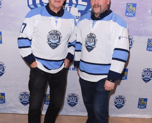 Wendel Clark and Darryl Sittler during the Dufferin Concrete Bubble Hockey tournament